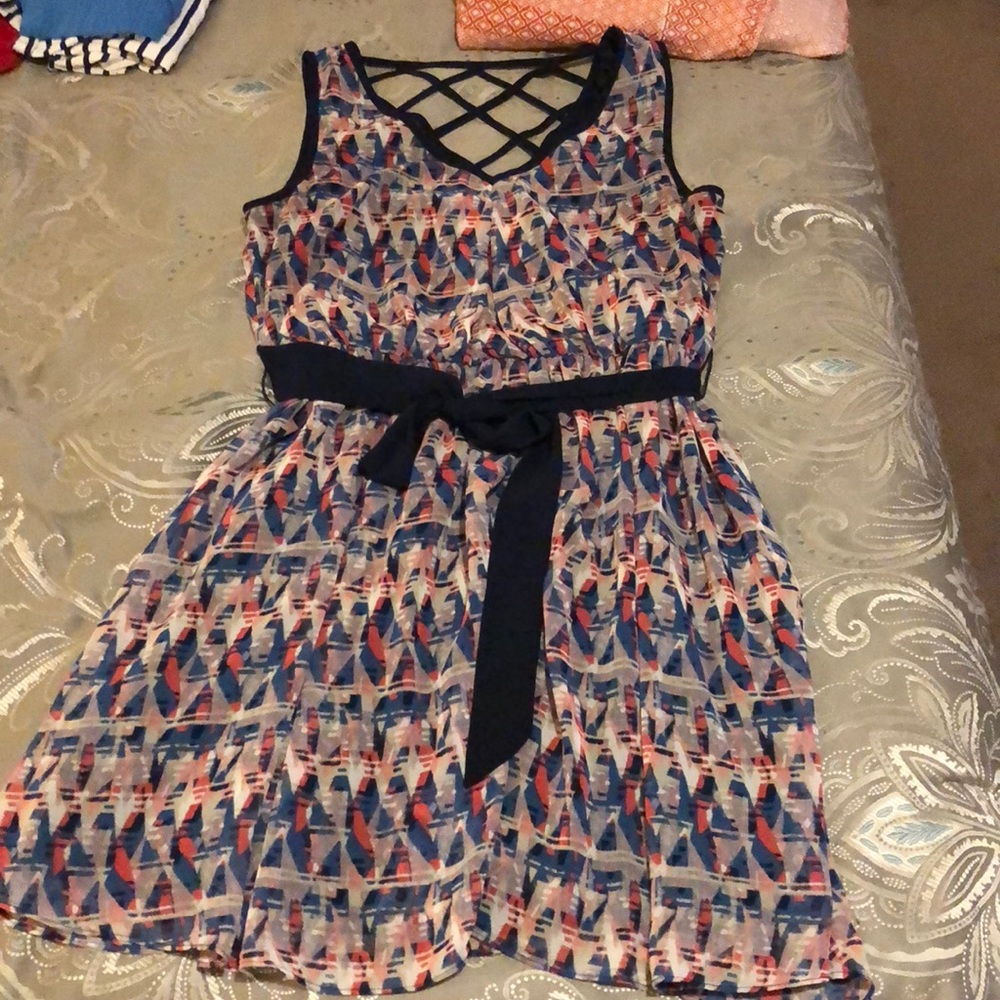 Summer dress with tie belt and back cris cross